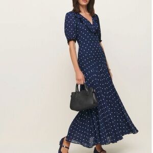 Reformation Evra Navy and White Dress